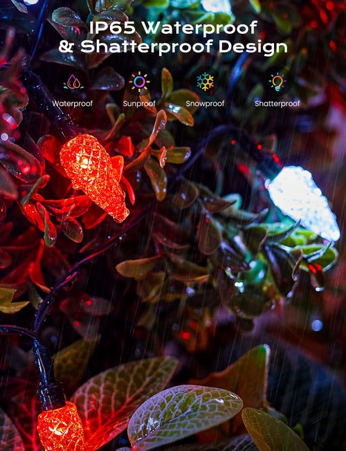 Brightown Solar Operated C6 Strawberry String Lights, 22.64ft 50 LEDs Warm White LED Christmas Fairy Lights, Solar Christmas Lights Outdoor, Christmas Decorations for Christmas Tree, Garden Decor