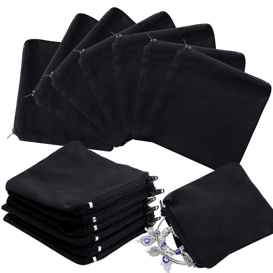 Geosar 24 Pcs Silver Storage Bags Anti Tarnish Jewelry Storage Bags Zippered Keeper for Silverware Jewelry(4 x 4 Inch,Black)