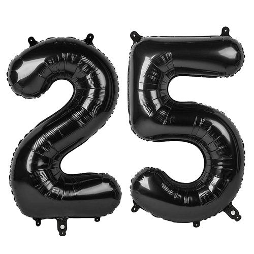 Black Number 25 Balloon 40 inch, 25 Number Balloons, 25th Black Birthday Decorations for Women Men, 25 Year Old Black Party Supplies