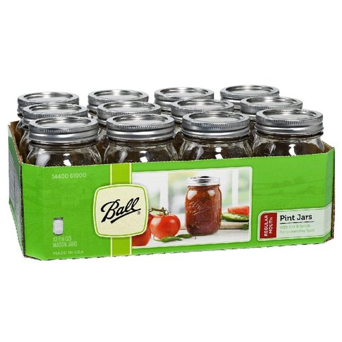 12 Ball Mason Jar with Lid - Regular Mouth - 16 oz by Jarden (Packs of 12)
