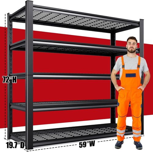 **Regine Switzerland Heavy Duty Garage Shelving | Adjustable 5-Tier Metal Storage Unit - 3500 lbs Capacity (72"x59"x20")**