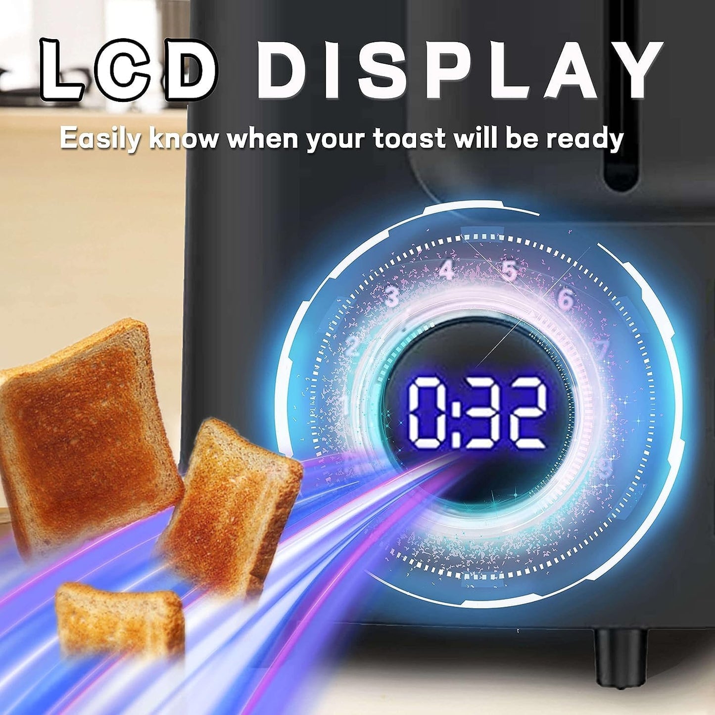 Skiennix 2-Slice Wide Slot Toaster - Smart LCD Countdown Timer with Bagel & Defrost Functions