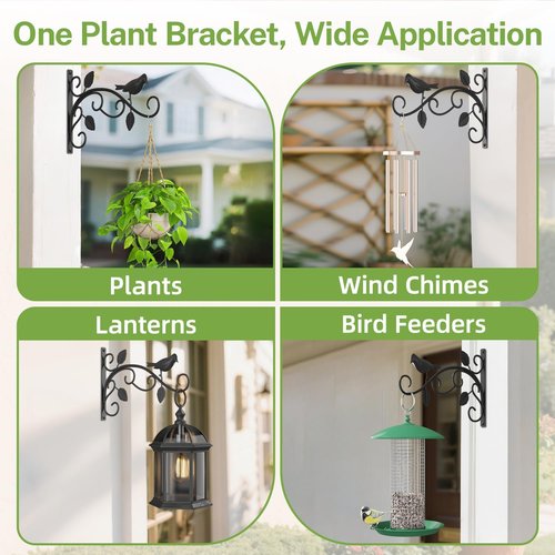 iDavosic.ly Heavy Duty Plant Hangers - 12 Inch Iron Wall Brackets for Outdoor & Indoor Use | Black 2-Pack