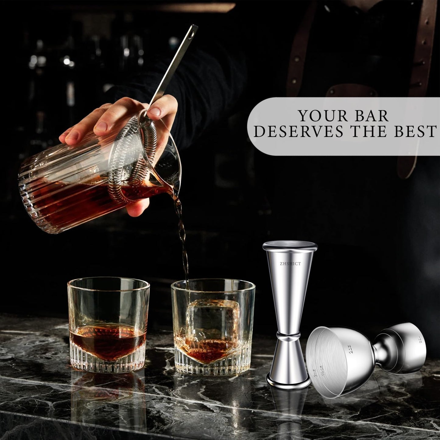 2 Pack Jigger for Bartending，Premium Bell Jigge and Japanese Jiggers,Double cocktail Jigger Premium 304 Stainless Steel jigger 2 0Z 1OZ with Measurements inside