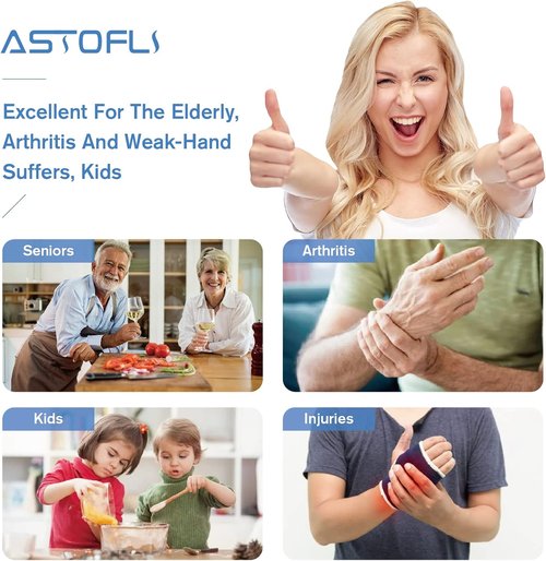 Astofli Jar Opener Set - Easy Twist Lid Openers for Seniors with Arthritis | Includes 2 Rubber Grippers