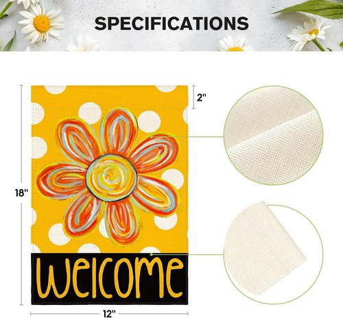 AVOIN Colorlife Summer Floral Garden Flag - Double-Sided 12x18 Inch Polka Dots Welcome Flag
