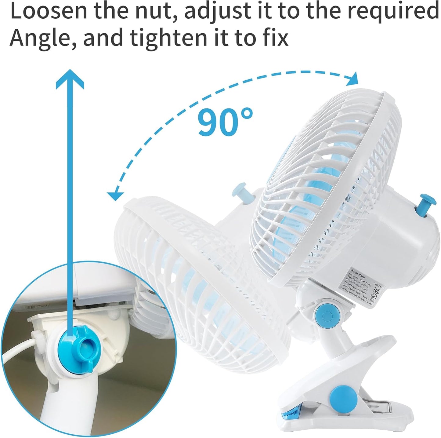 Skiennix 9-Inch Oscillating Clip-On Fan - Remote Control, Adjustable Tilt, 3 Speeds | Perfect for Home & Office