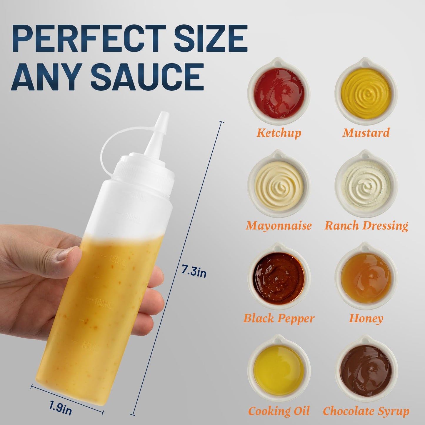 SECLENT 8 oz Squeeze Bottles, Plastic Condiment Squeeze Bottles for Sauces, Ketchup, Squirt Bottle for Dressing, Sauce Bottle for Syrup, Oil, Dressing, Mustard, Pancake Batter - 6 Pack
