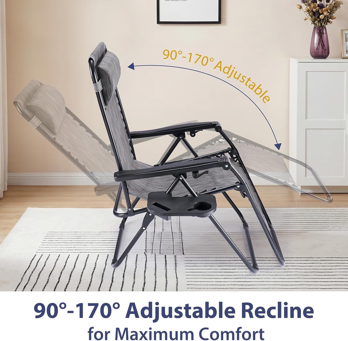 Sweetcrispy Zero Gravity Chairs - Set of 4 Portable Recliner Lounge Chairs with Cup Holders | Grey