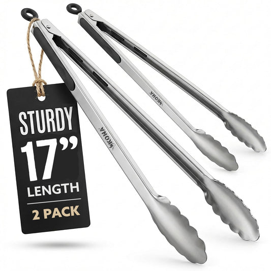 Kona Premium Stainless-Steel Locking Grill Tongs 17 inch, Sturdy, Heavy Duty Tongs - Great for Cooking, Grilling, and Barbecue (BBQ) [Set of 2]