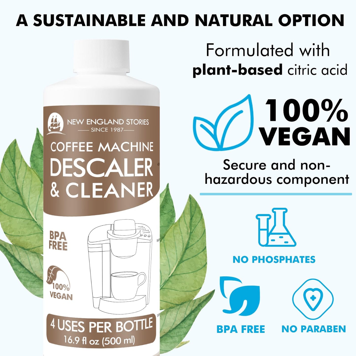 8 Uses Descaling Solution Compatible with Keurig, Nespresso, Breville, Delonghi, Jura, Ninja - 33.8oz Coffee Machine Descaler, Espresso Coffee Maker Cleaner, Coffee Pot Limescale Remover