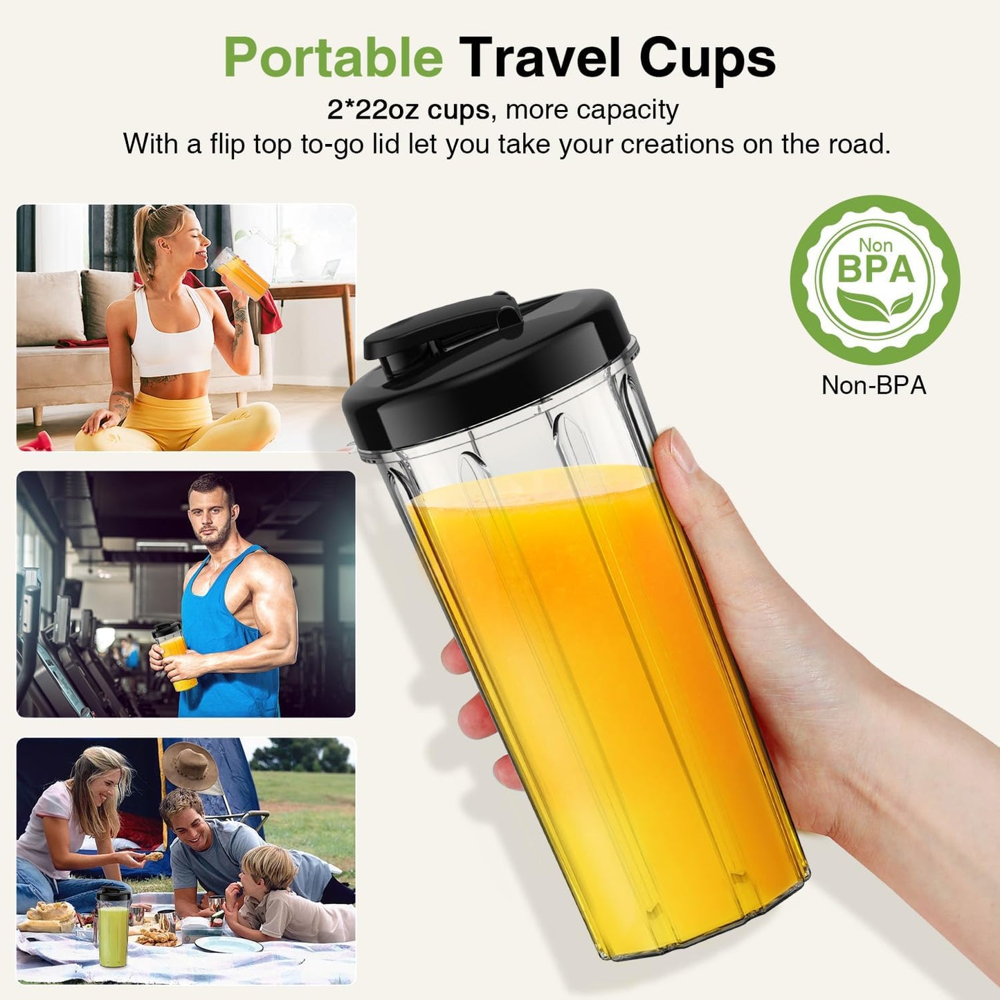 KOIOS Smoothie Blender - Powerful 1000W Personal Blender for Shakes & Smoothies | Includes 12-Piece Coffee Grinder Set & 2x22 oz To-Go Cups, Non-BPA