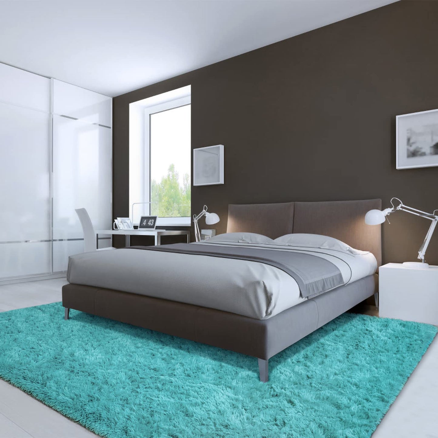 LOCHAS Ultra Soft Indoor Modern Area Rugs Fluffy Living Room Carpets for Children Bedroom Home Decor Nursery Rug 5.3x7.5 Feet, Teal Blue