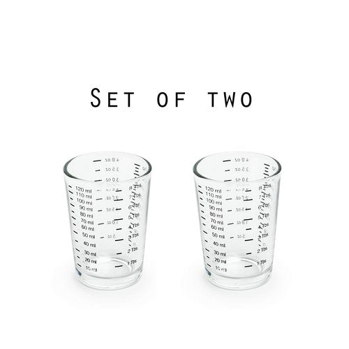 Fox Run Mini Multi-Purpose Liquid and Dry Measuring Shot Glass, Set of 2, 4-Ounce Cups, Clear, Small