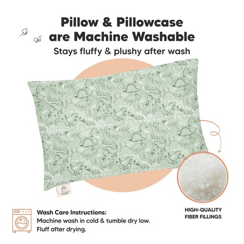 DinoDood Toddler Pillow - Soft & Breathable Organic Cotton Travel Pillowcase | 13x18 for Kids 2-5 Years