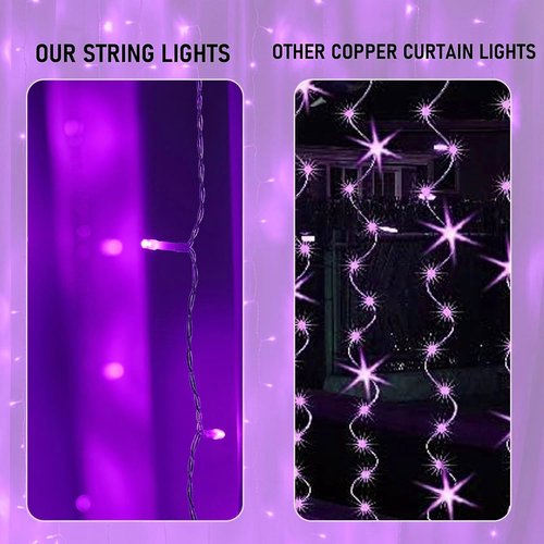 Dazzle Bright 300 LED Christmas Curtain String Lights - Waterproof Fairy Lights for Bedroom | 8 Lighting Modes, Purple