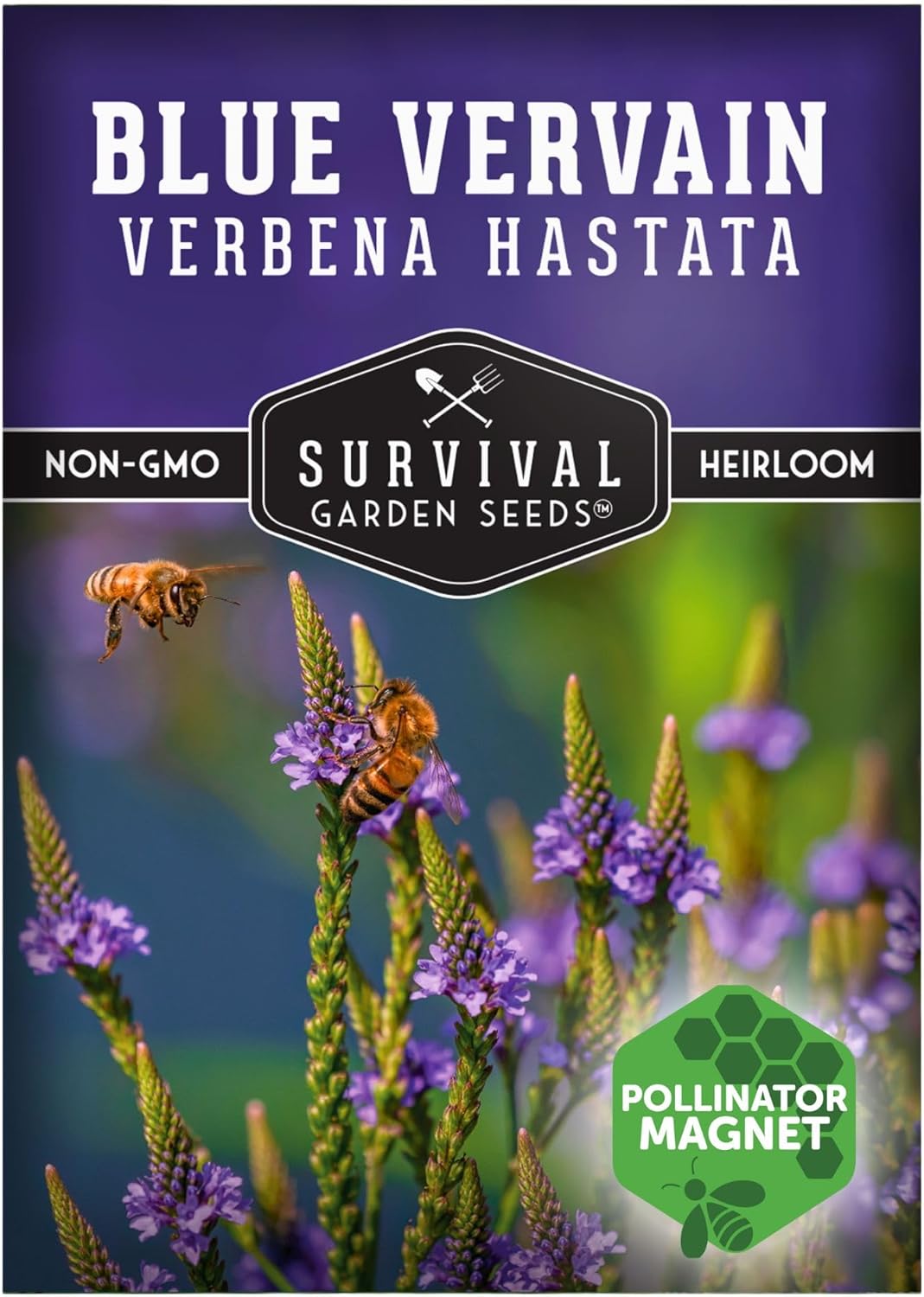 Survival Garden Seeds Blue Vervain Seeds - North American Native Wildflower | Butterfly Magnet - 1 Pack