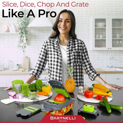 Bartnelli Vegetable Chopper | 15-Piece Multifunctional Kitchen Gadget Set for Easy Veggie Slicing & Grating