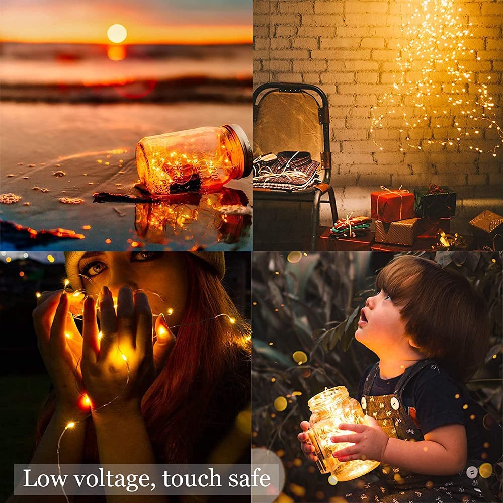 Sanniu Fairy Lights Battery Operated, 8 Packs Mini Battery Powered Copper Wire Starry String Lights for Christmas,Bedroom, Parties,Wedding,Indoor,Home Decoration (5m/16ft Warm White)