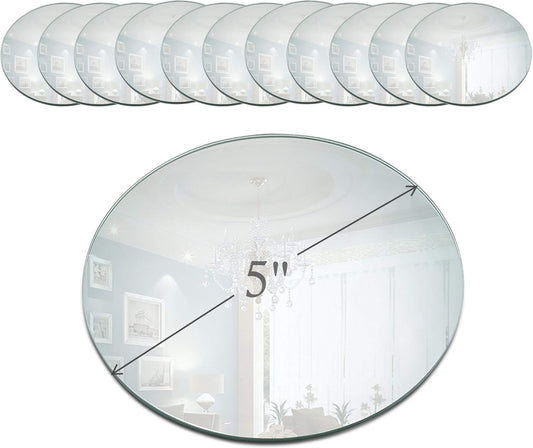 Set of 12 Beveled Edge 5-Inch Round Mirror Candle Plates for Centerpieces & Crafts