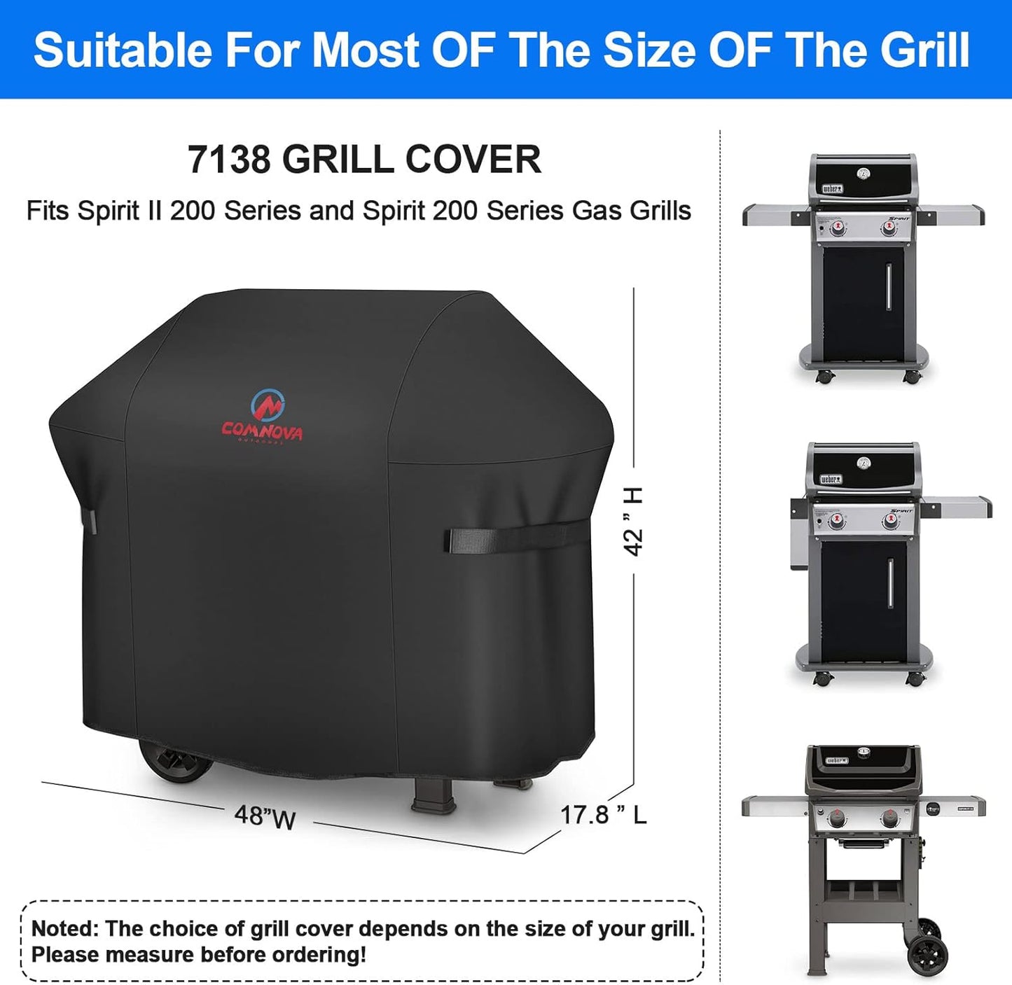 Weber Spirit 2 Gas Grill Cover - 48 Inch Waterproof & UV Resistant with PU Coating