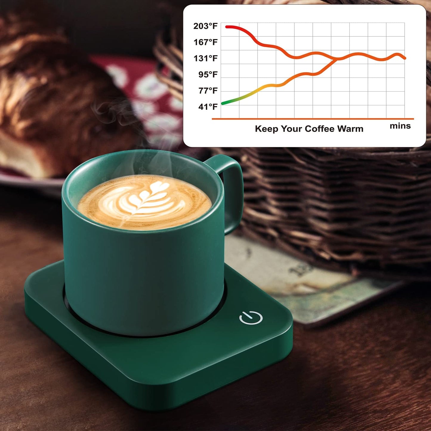 VOBAGA Coffee Mug 11 oz Tea Cup with Flat-Bottom Warming Coffee Milk for Office and Home Valentine's Day Gift(Green)