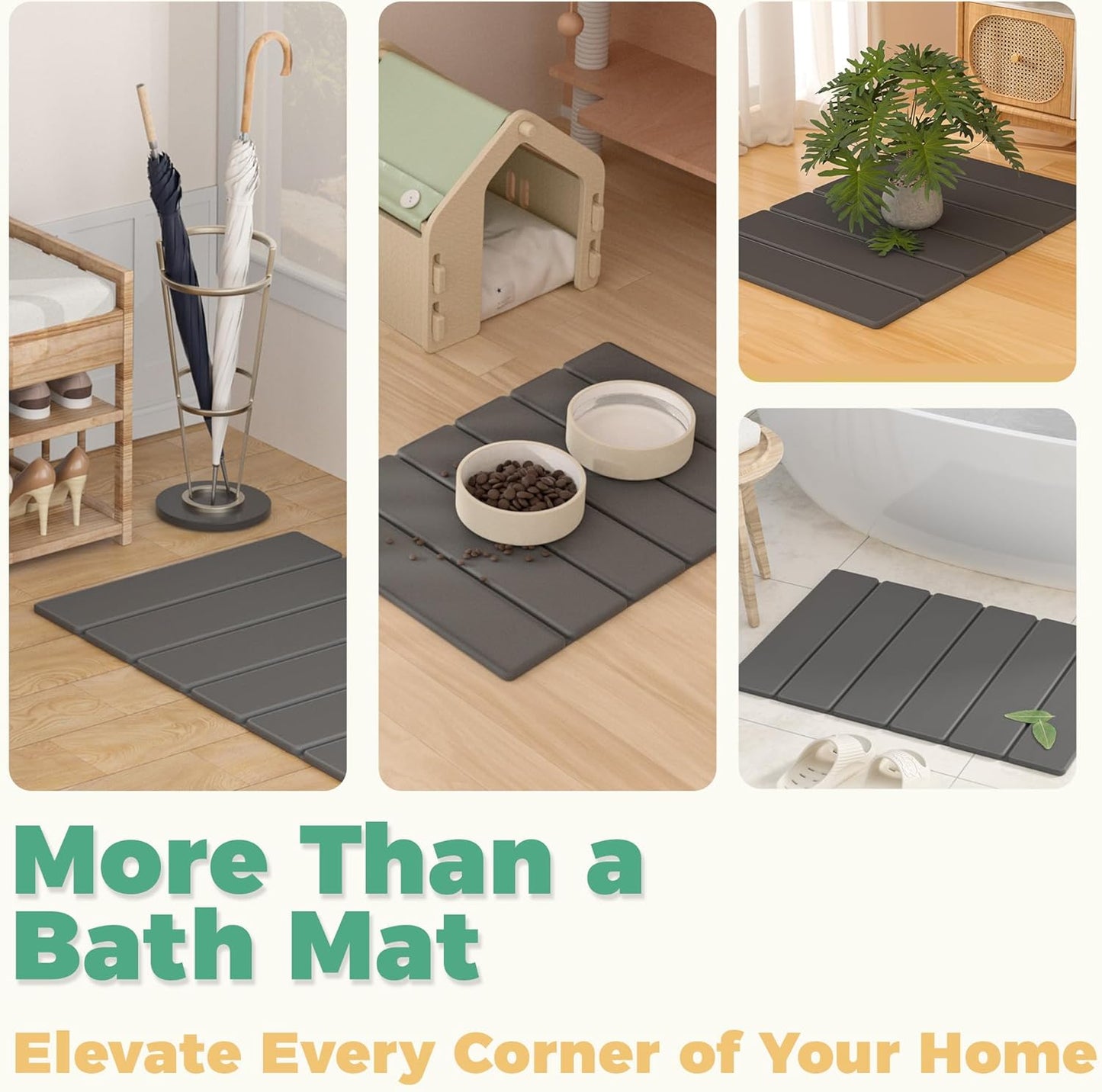 SYIPO Stone Bath Mat - Super Absorbent Non-Slip Diatomite Mat 23.6 x 15.3” | Quick Drying & Easy to Clean, Dark Gray