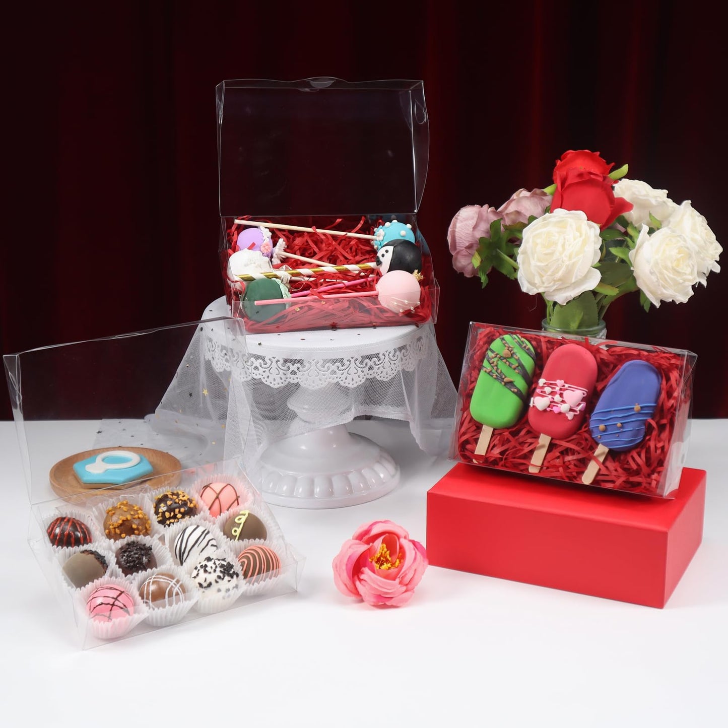 50PCS 7 x 4 3/8 x 1 1/2 Inch Inch Clear Cookie Boxes Chocolate Truffle Boxes Brownie Box Bakery Pastry Gift Box for Soap, Dount,Browine Cake,Treat, Party Favors Christmas