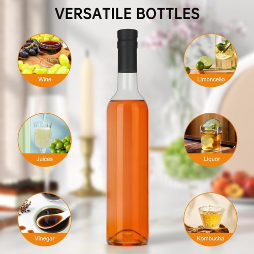 HINGWAH 16oz Clear Glass Wine Bottles with Cork Lids and PVC Shrink Capsules, 500ml Capacity, Ideal for Wines, Liquor, Juices, Homemade Lemoncello, Olive Oil, Sauces, Oils, Decorative Items (8 Pack)