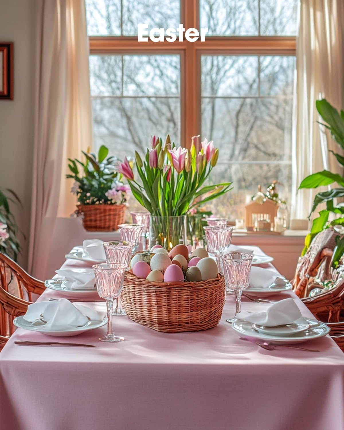 Pureegg Disposable Plastic Tablecloths - 10 Pack, 54 x 108 Inch, Leakproof & Sturdy, Pink for Easter & Parties