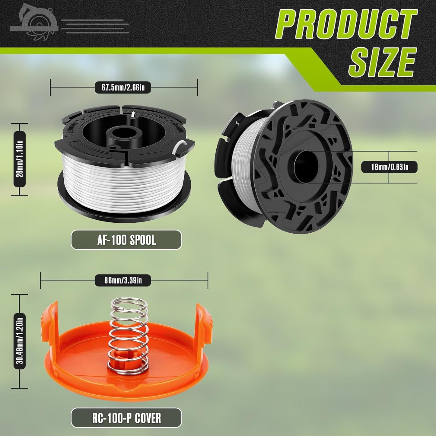 TOPEMAI AF-100 String Trimmer Spool - 30ft 0.065" Replacement Line Refills | 12 + 3 Pack