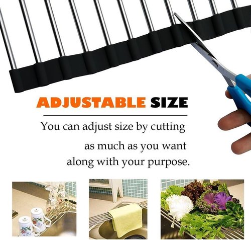 Ahyuan Roll-Up Dish Drying Rack - Portable Over-The-Sink Drainer | Foldable Design, Black 20.5''x16.9''