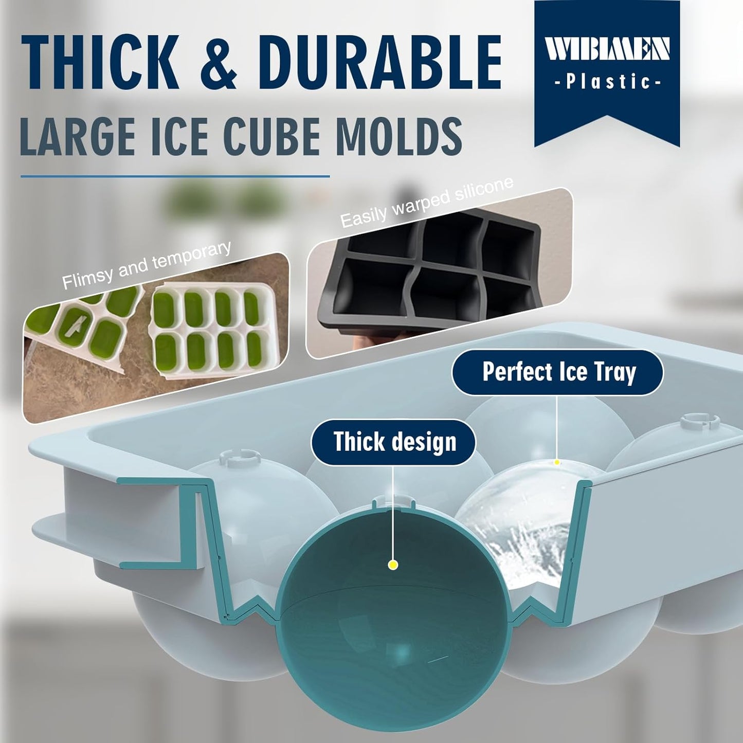 Large Ice Ball Maker - 2.5" Round Ice Cube Mold for Whiskey & Cocktails | 8 Sphere Ice Balls with Tray & Tongs