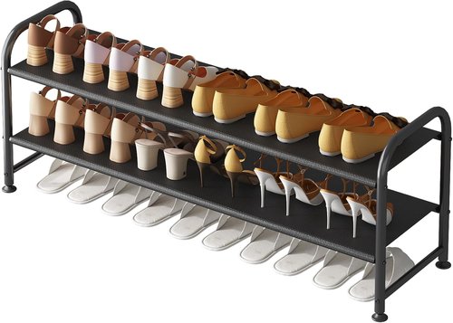 INGIORDAR Shoe Rack - 2-Tier Metal Organizer for Closet & Entryway - Wide Black Storage Solution
