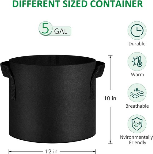 JNYONG 5 Gallon Non-Woven Grow Bags - 12-Pack Aeration Fabric Pots with Handles