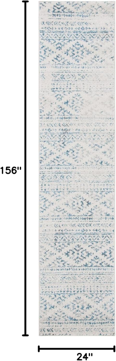 SAFAVIEH Tulum Collection Runner Rug - 2' x 13', Ivory & Turquoise, Moroccan Boho Tribal Design, Non-Shedding & Easy Care, Ideal for High Traffic Areas in Living Room, Bedroom (TUL272E)