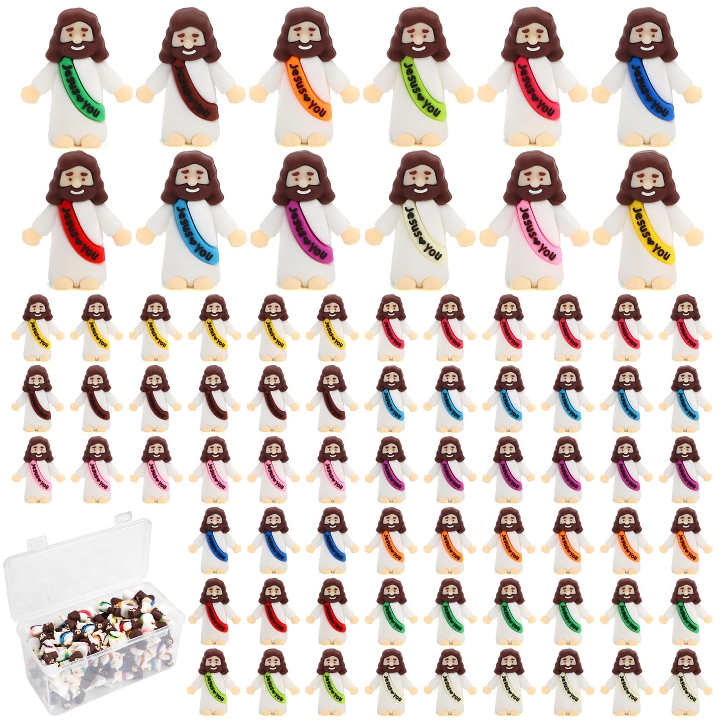 120 Pcs Mini Jesus Figurines in Bulk, Tiny Miniature Little Jesus Loves You Figures to Hide and Seek Sunday School Baptism Religious Party Favors Gifts for Women Easter Egg Fillers Stocking Stuffers