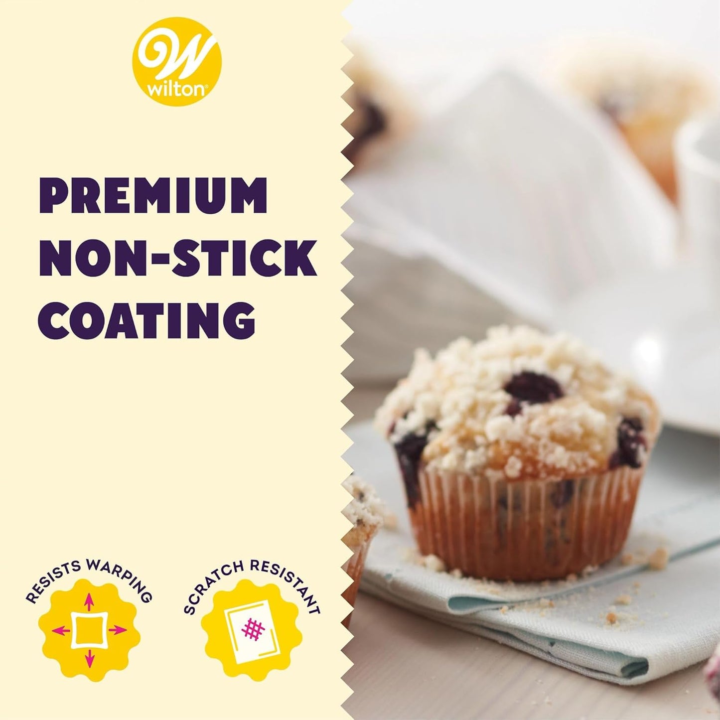 Wilton Gold Non-Stick Muffin Pan | PFAS-Free, Dent Resistant, Dishwasher Safe - 12 Cup, 10.5 x 15 x 2 Inches