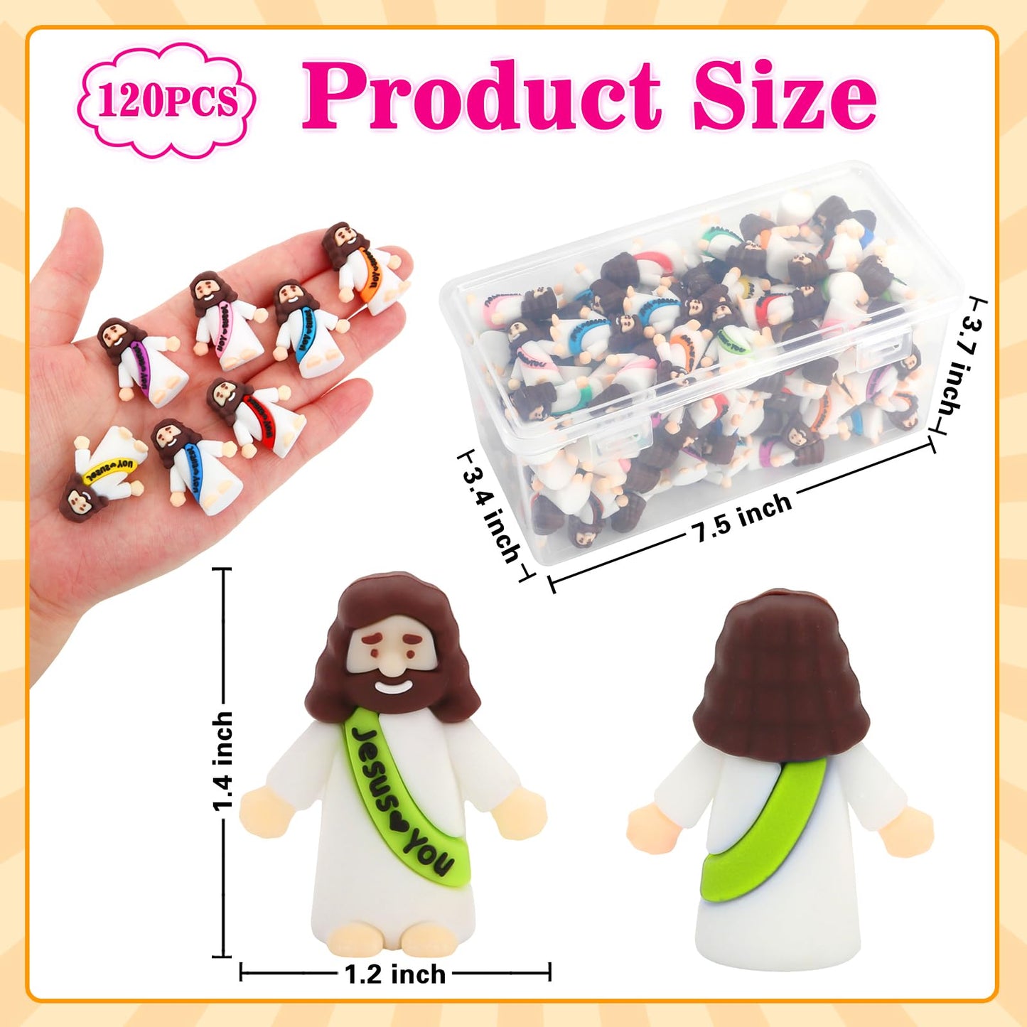 120 Pcs Mini Jesus Figurines in Bulk, Tiny Miniature Little Jesus Loves You Figures to Hide and Seek Sunday School Baptism Religious Party Favors Gifts for Women Easter Egg Fillers Stocking Stuffers