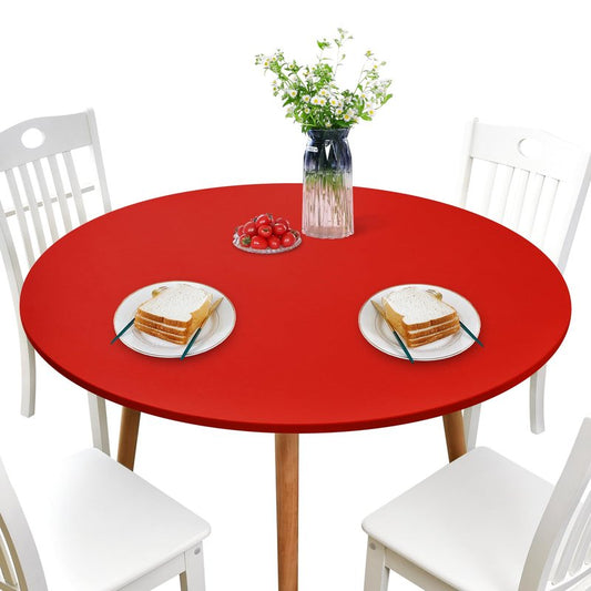 NEWISHER Round Fitted Table Cover Spandex Stretch Tablecloth Red Table Top Cover with Elastic Edged for Dining Picnic Patio 60 inch