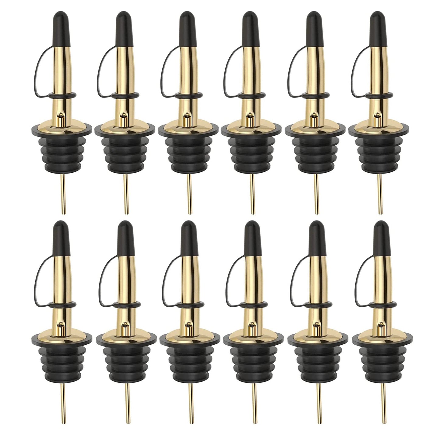 Pafusen 12 Pack Liquor Bottle Pourers, Liquor Pour Spout for Liquor Bottles, Stainless Steel Olive oil Dispenser Spout, Alcohol Pourer Spouts Dust Caps Covers Fixed, Gold