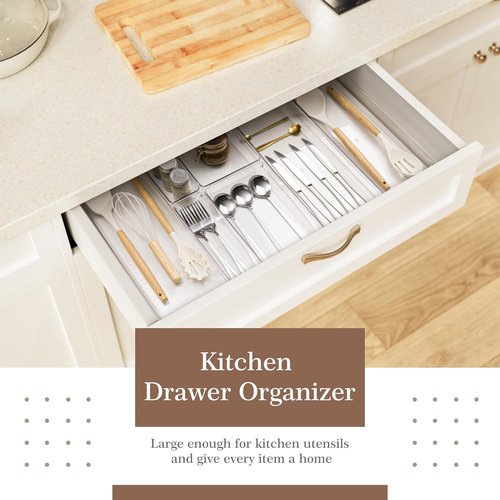 Criusia Clear Drawer Organizer Set - 7 Versatile Plastic Trays for Kitchen & Bathroom Storage