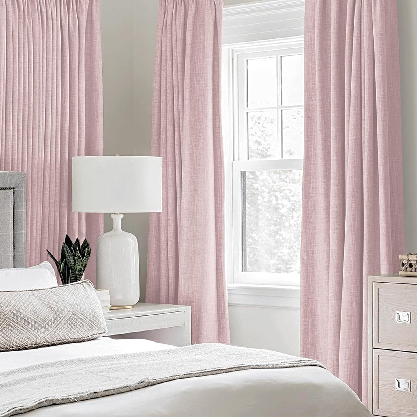 MIULEE Blackout Curtains - 100% Thermal Insulated Linen Texture Drapes | Pink, 52x72 Inches (2 Panels)