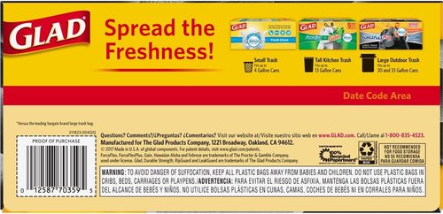 Glad Trash Bags | ForceFlexPlus 30 Gallon Large Drawstring Garbage Bags - 25 Count (Pack of 6)