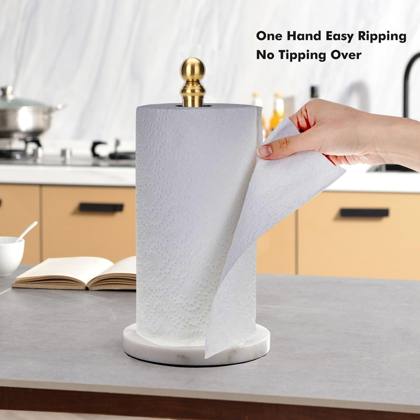 Exilon Gold Paper Towel Holder Countertop, Standing Paper Towel Roll Holder for Kitchen Bathroom, with Weighted Base for One-Handed Operation