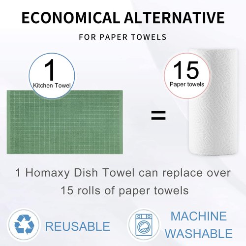 Homaxy 100% Cotton Terry Kitchen Towels(Grass Green, 20 x 28 inches), Checkered Designed, Soft and Super Absorbent Dish Towels, Large 8 Pack
