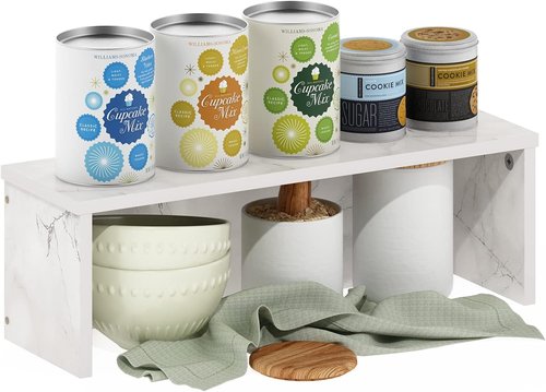 Furinno Helena Kitchen Counter Organizer Shelf - Stackable Design, 18-Inch, Marble White Finish