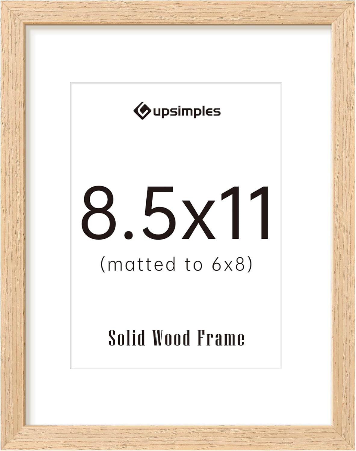Upsimples 8.5x11 Picture Frame - Natural Solid Wood for Wall or Tabletop Display, 1 Pack