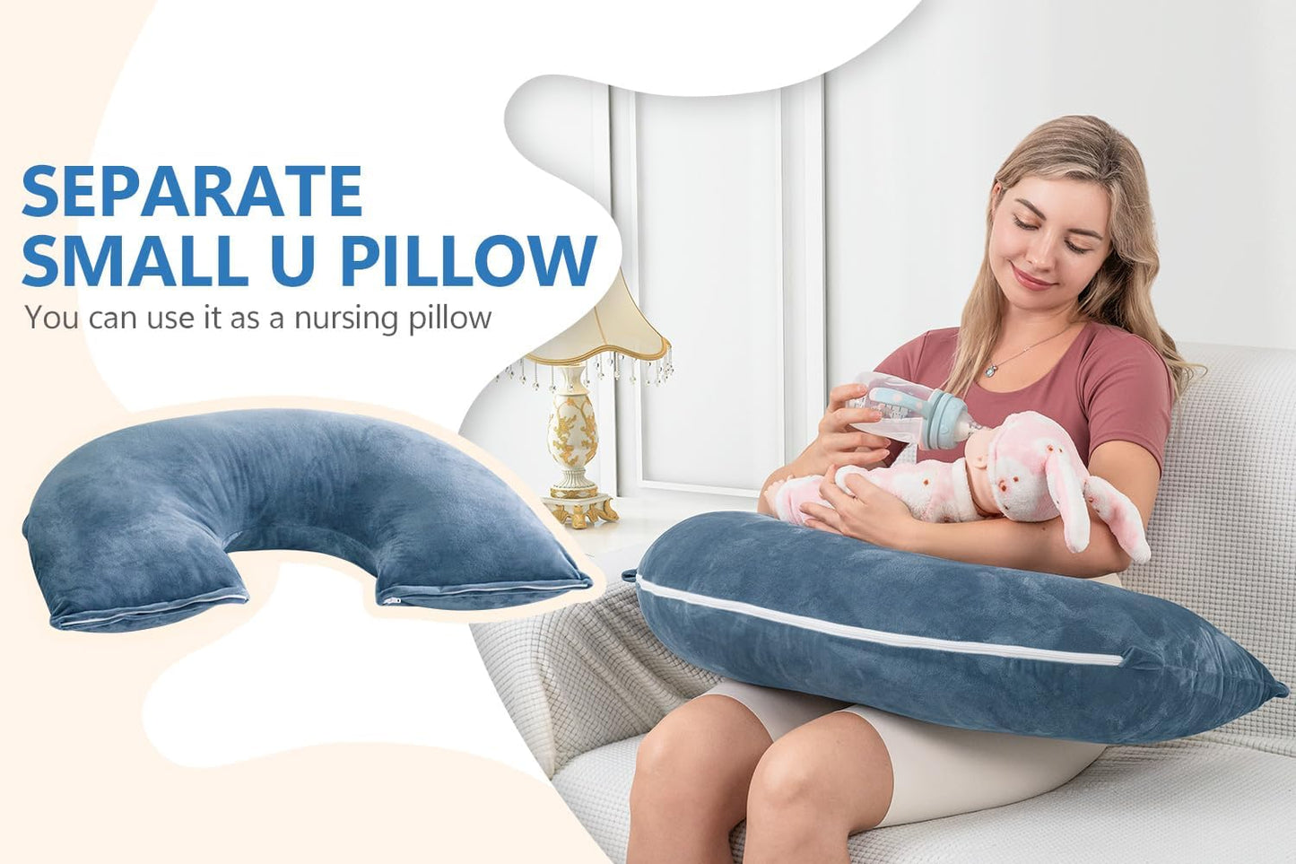 INSEN Pregnancy Pillows, Detachable Body Pillow for Sleeping, Nurse & Relax, Multi-Use Pregnancy Pillows for Pregnant Women, Grey