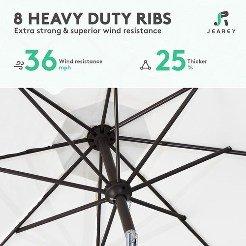 JEAREY 9FT Outdoor Patio Umbrella - Push Button Tilt & Crank | UV Protection & Waterproof (Creamy White)